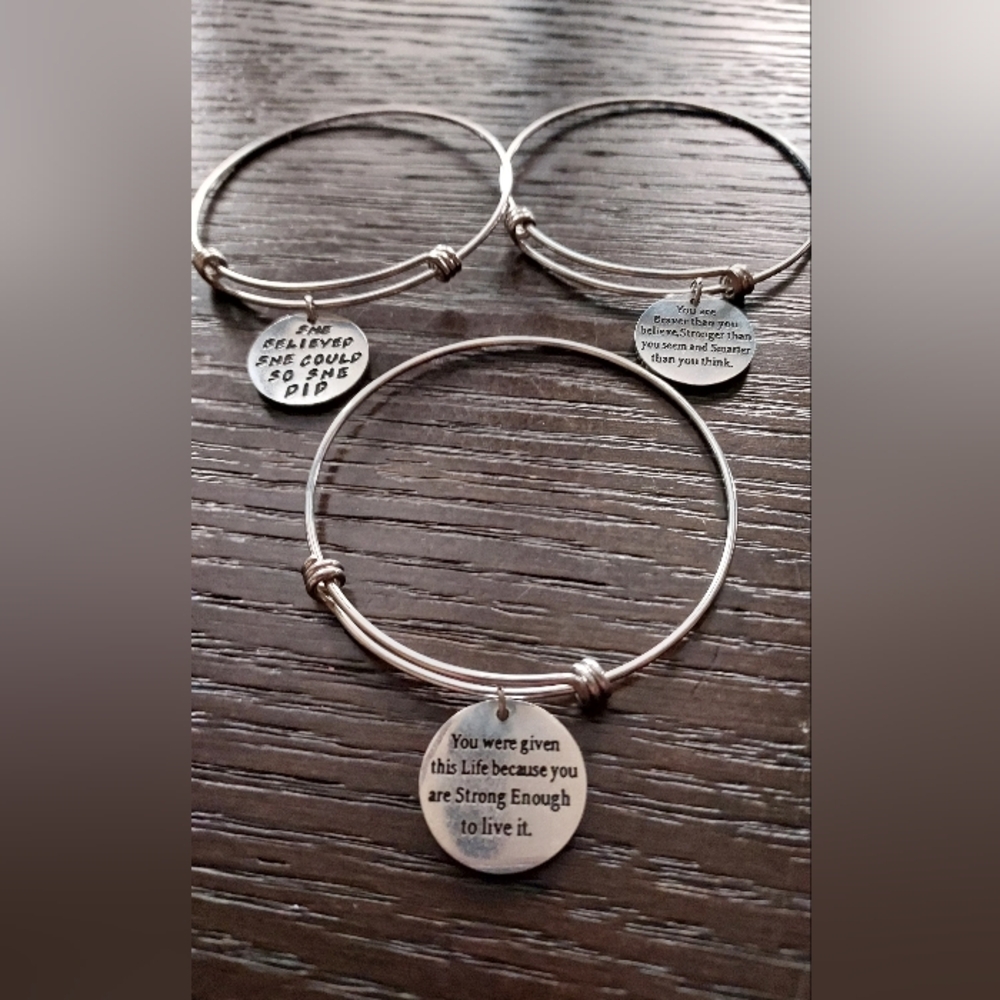 Inspirational Silver Bangle Bracelets,stainless steel,adjustable